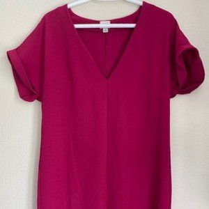 A V-neck Fuchsia shift dress